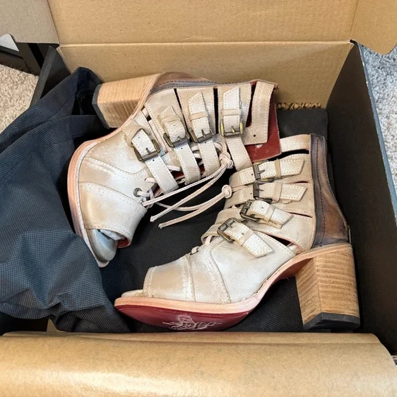 FREEBIRD NEW IN BOX Braeden Open Toed Heeled Boots Color Ice 7 - Picture 4 of 7